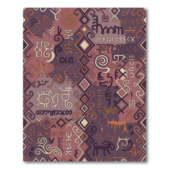 Ornate Ancient Symbols Burgundy Textile Rug