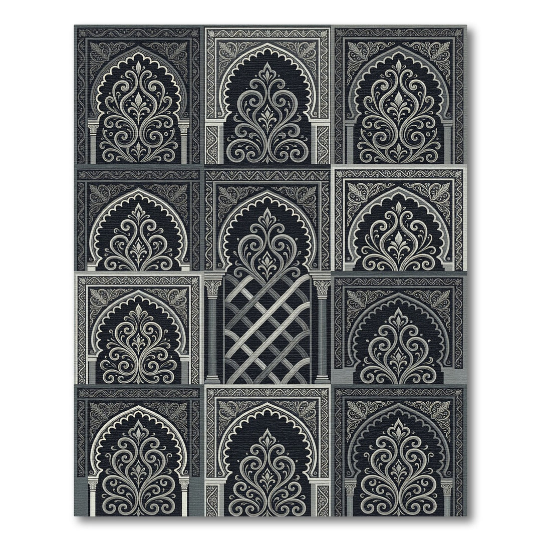 Arabesque Black Silver Archway Rug