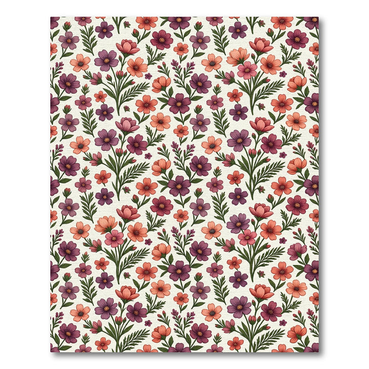 Burgundy Coral Floral Botanical Field Rug