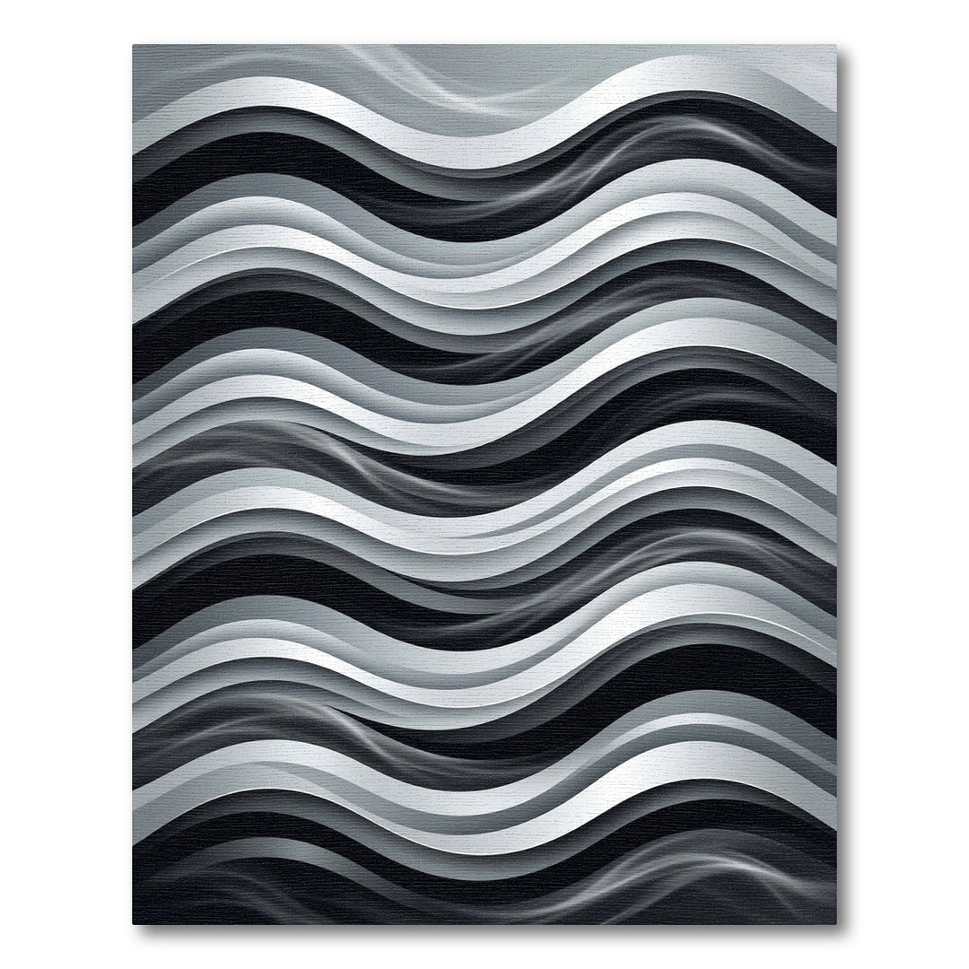 Modern Black White Wave Composition Rug