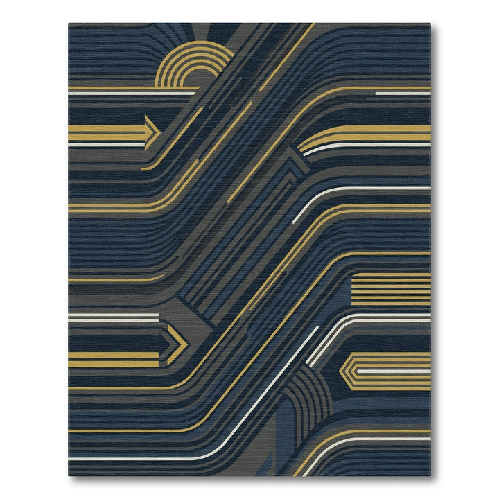 Abstract Geometric Blue Yellow Lines Rug