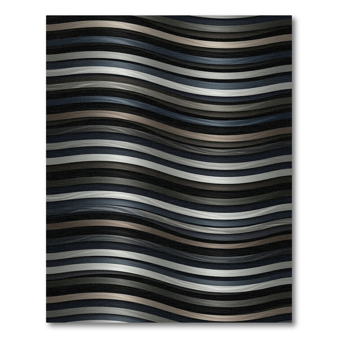 Wavy Silver Taupe Black Stripes Rug
