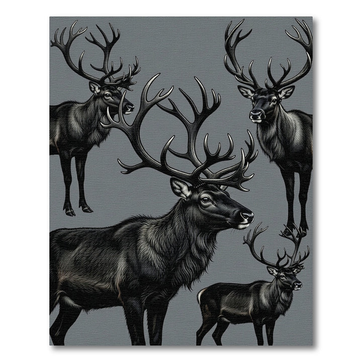 Majestic Black Reindeer Herd Composition Rug