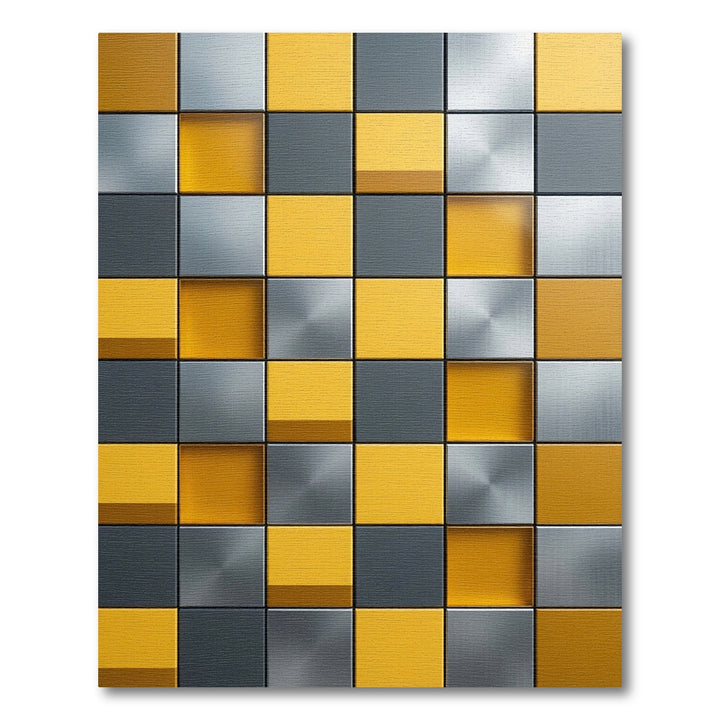 Modern Yellow Gray Metallic Squares Rug