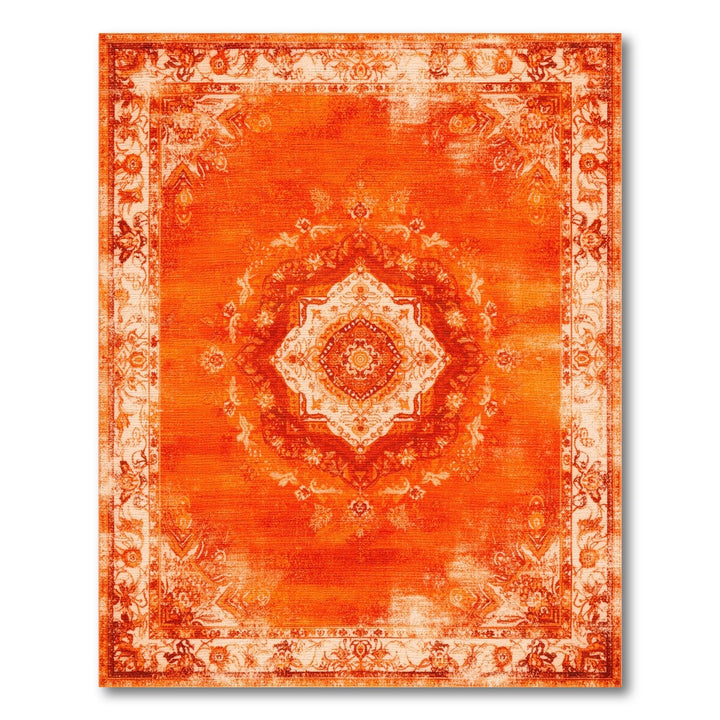 Orange Distressed Vintage Medallion Area Rug