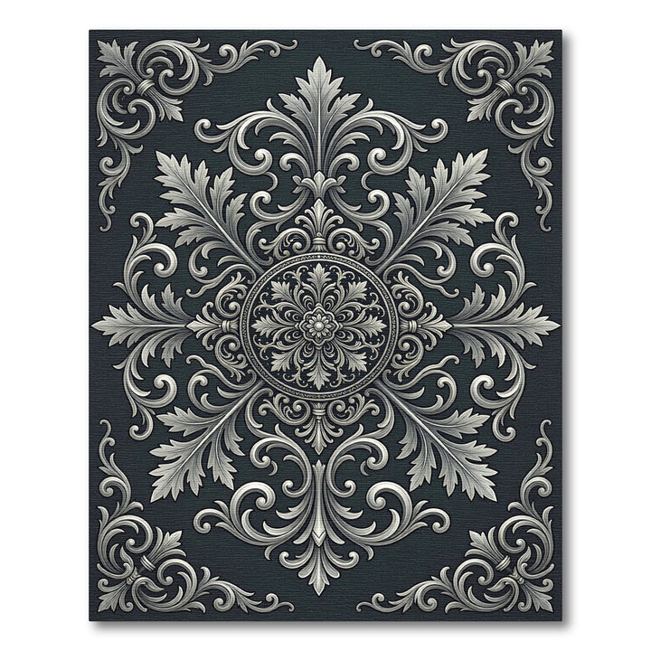 Ornate Damask Floral Silver Rug