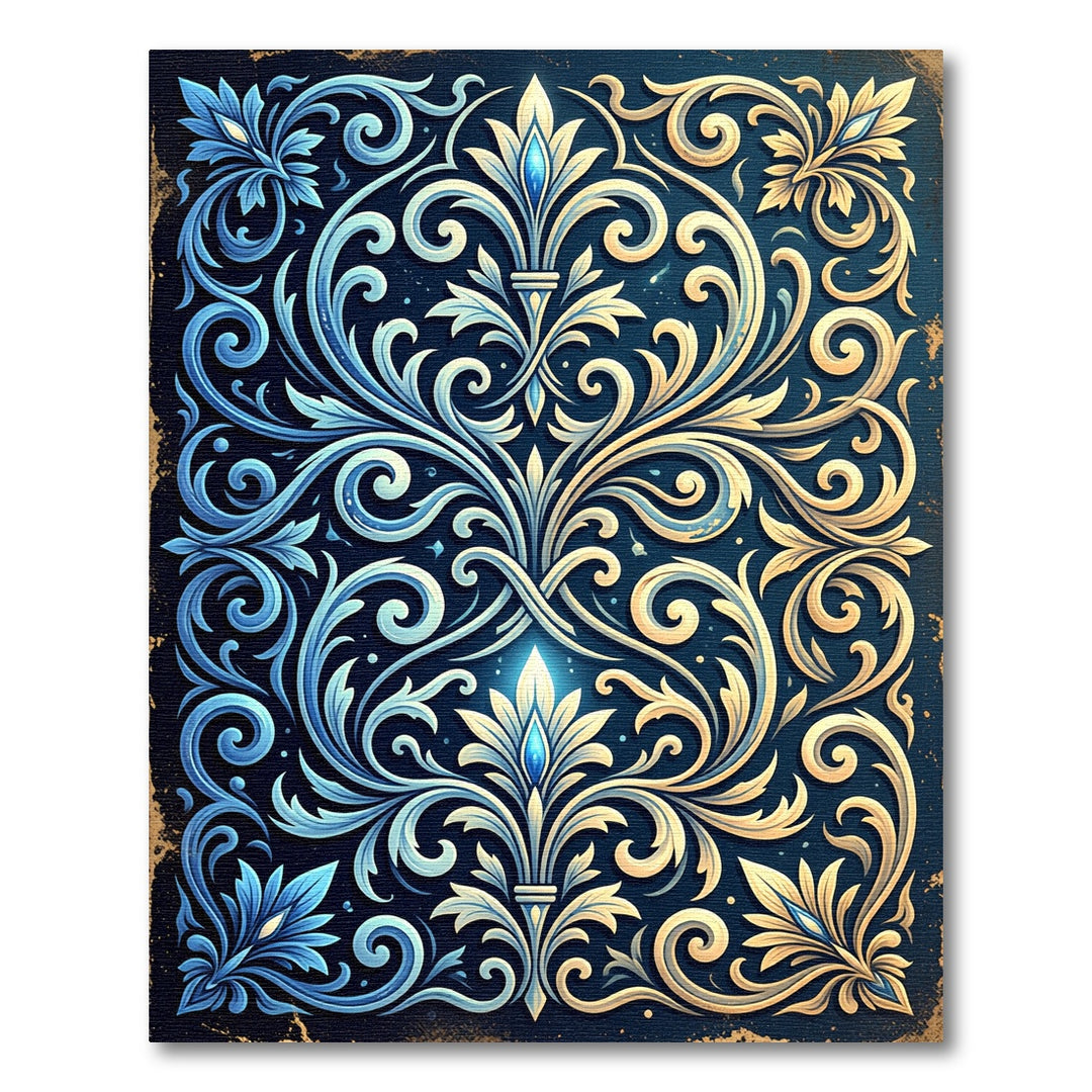 Elegant Blue Gold Floral Ornament Rug