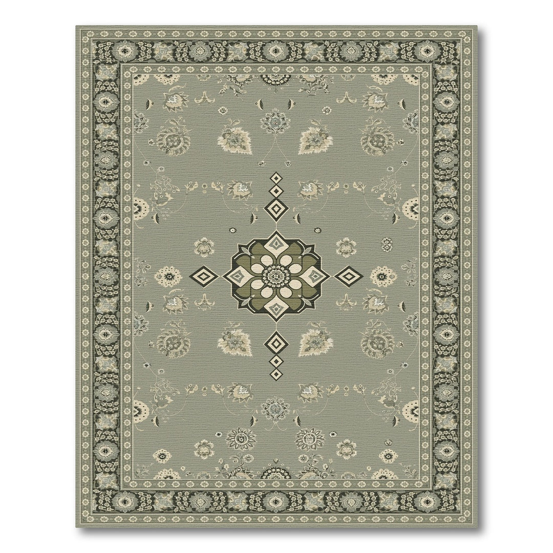 Sage Green Floral Medallion Area Rug
