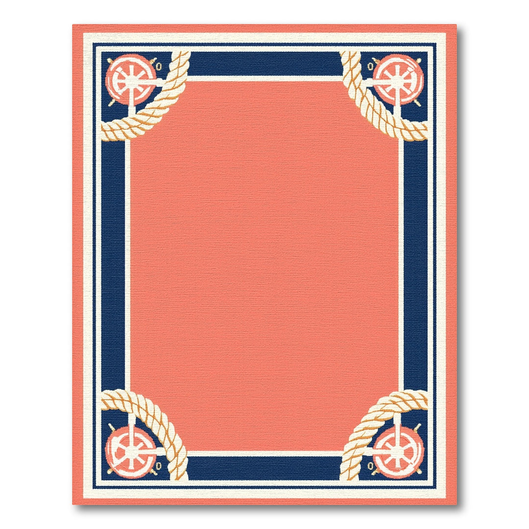 Nautical Coral Ship Wheel Area Rug