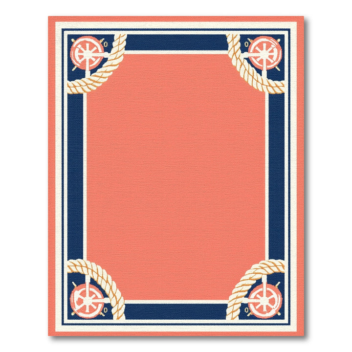 Nautical Coral Ship Wheel Area Rug