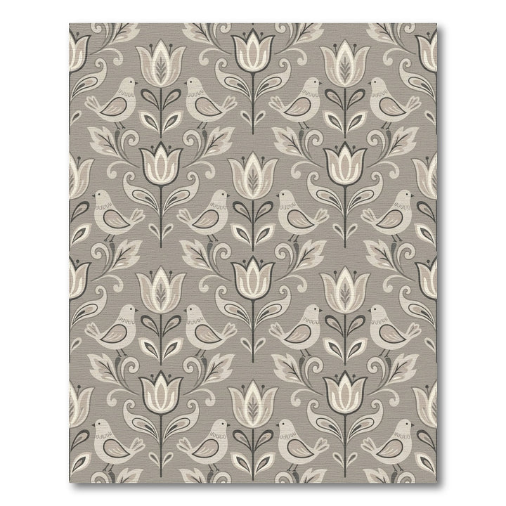 Rustic Beige Bird Tulip Floral Rug