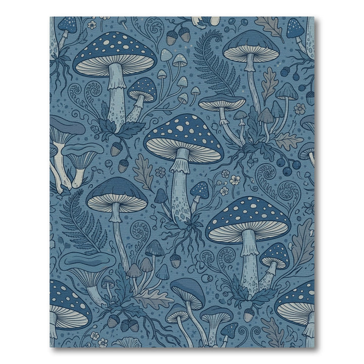 Dark Blue Forest Mushroom Meadow Rug