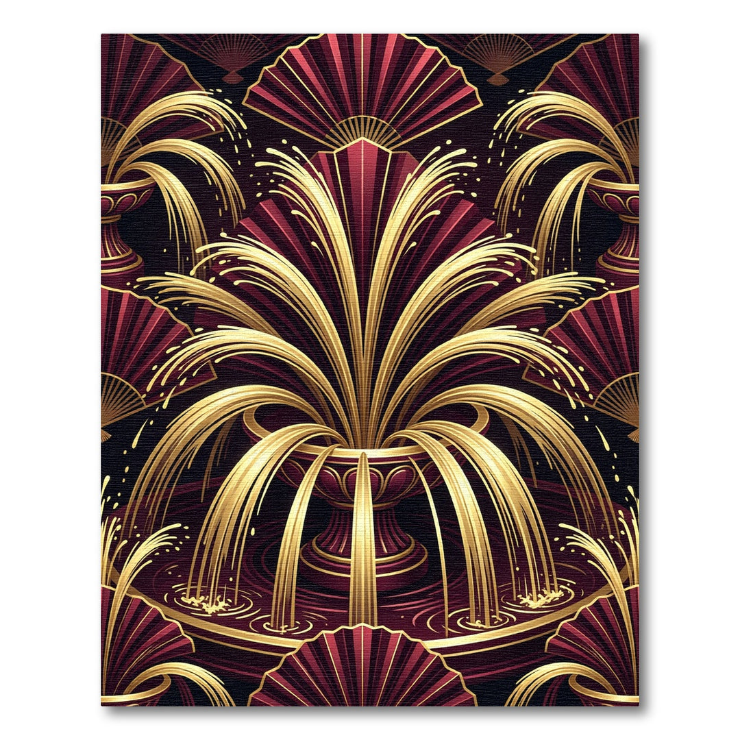Crimson Gold Fountain Fan Symmetry Rug