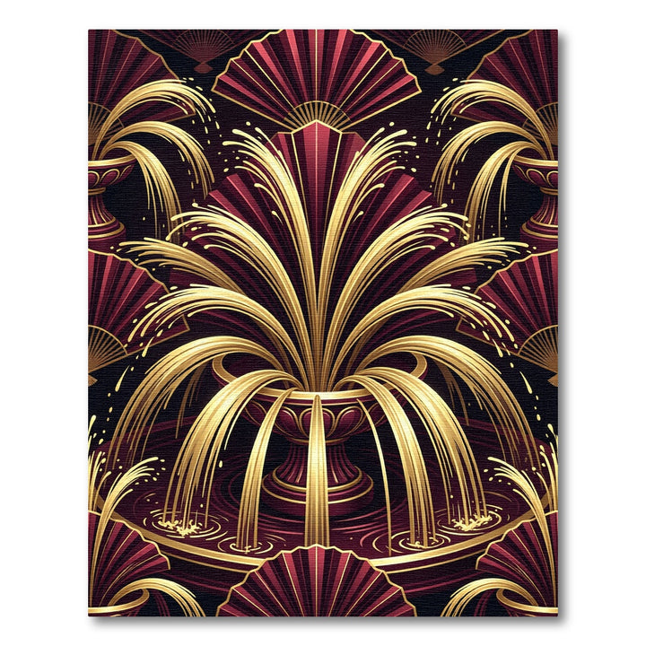 Crimson Gold Fountain Fan Symmetry Rug