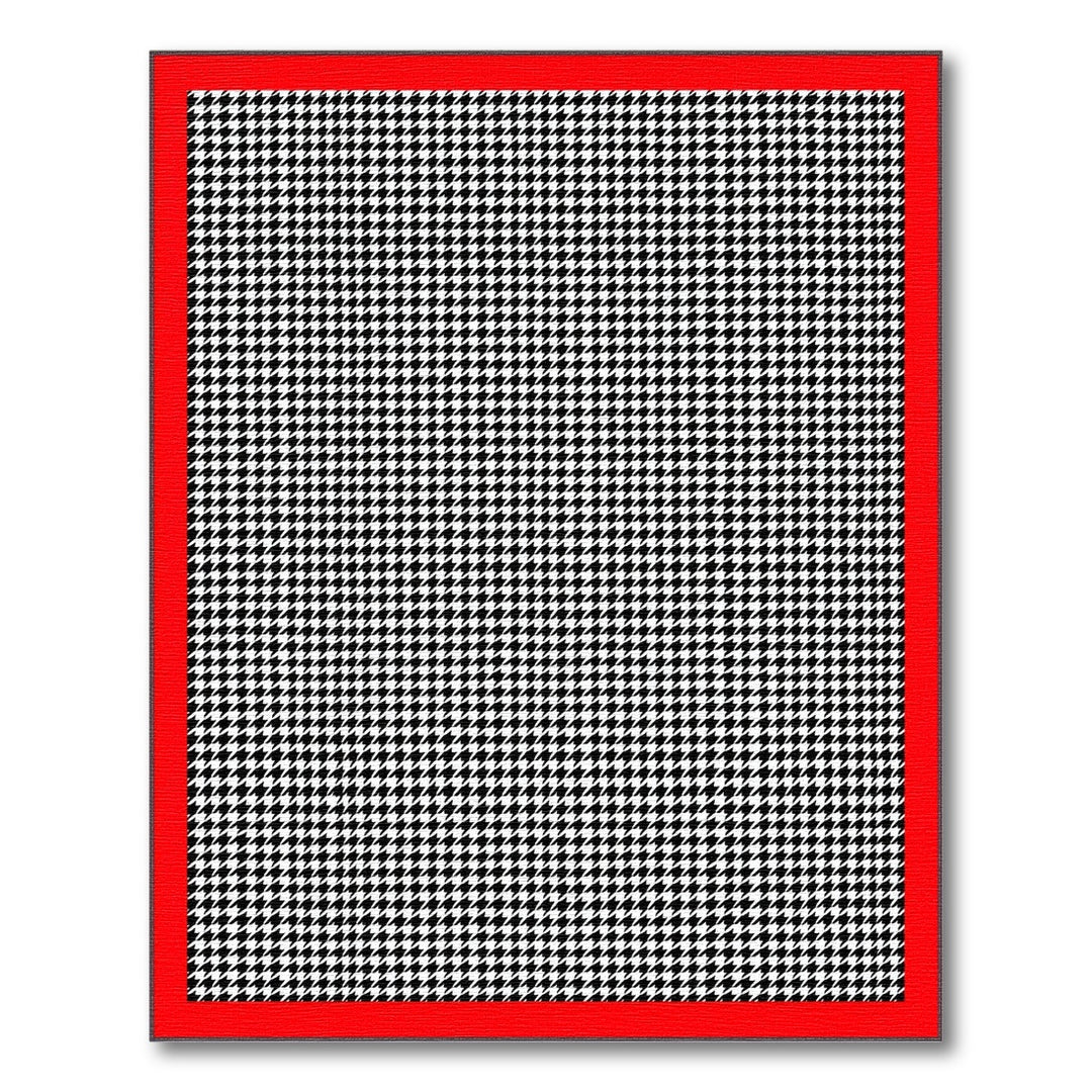 Black White Houndstooth Rug with Red Border