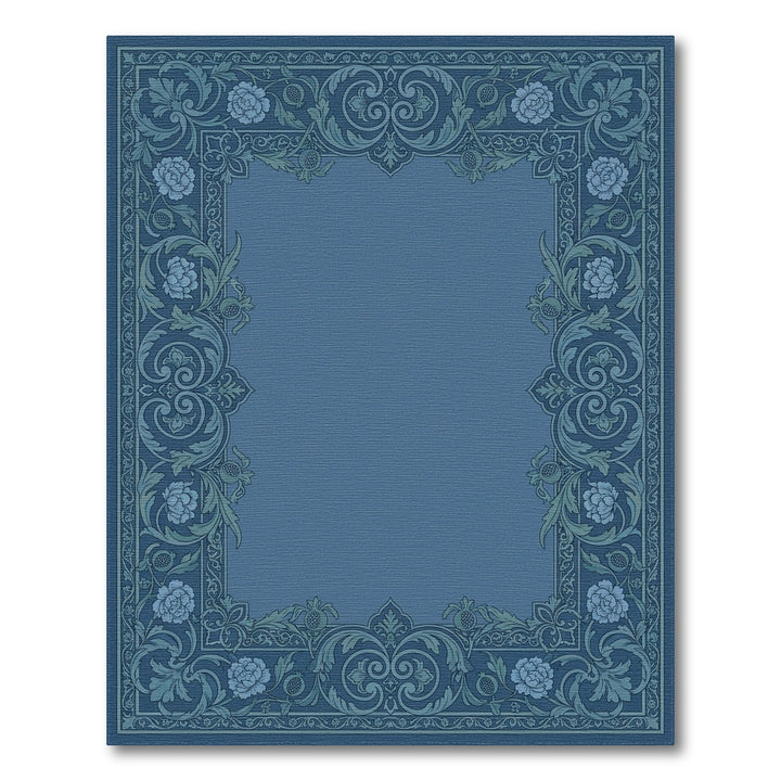 Deep Blue Floral Scroll Border Rug