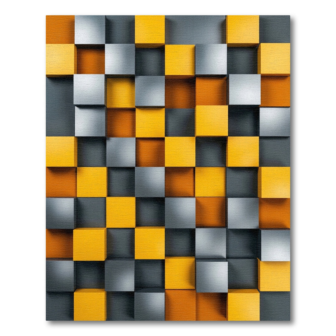 Geometric Cubes Yellow Gray Orange Rug