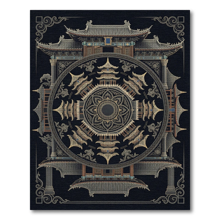 Ornamental Ancient Pagoda Mandala Rug