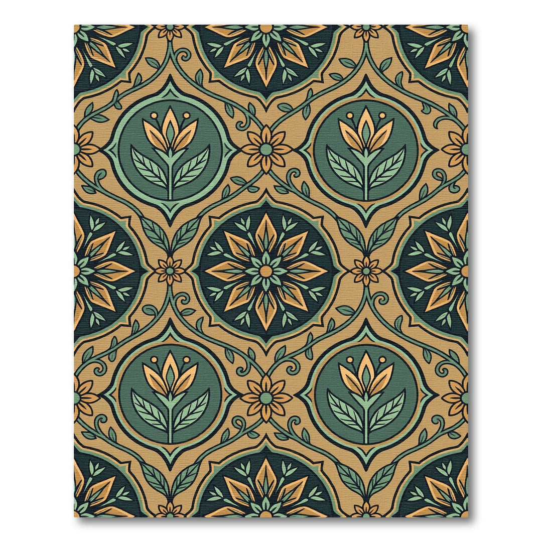 Art Nouveau Emerald Gold Floral Vine Rug