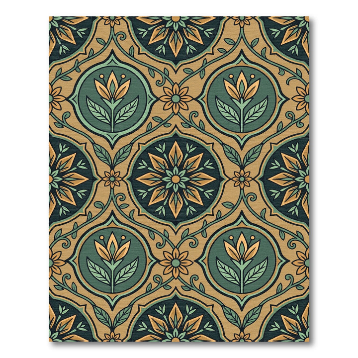 Art Nouveau Emerald Gold Floral Vine Rug