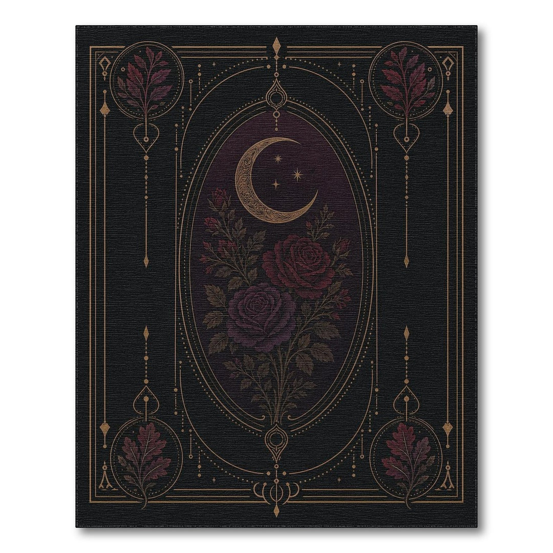 Celestial Moon Rose Purple Floral Area Rug