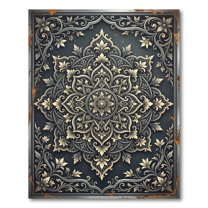 Ornate Golden Mandala Floral Rug