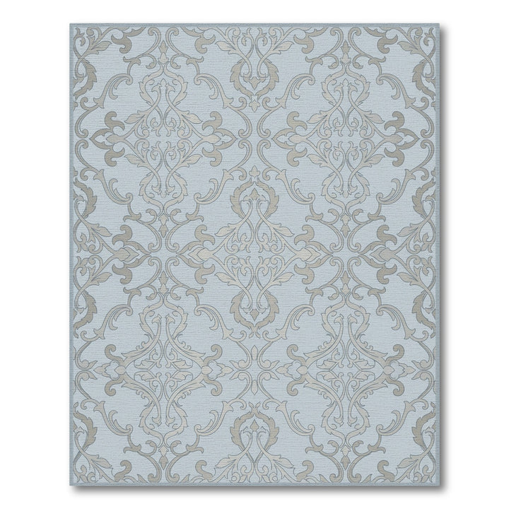 Pale Blue Cream Damask Scroll Rug