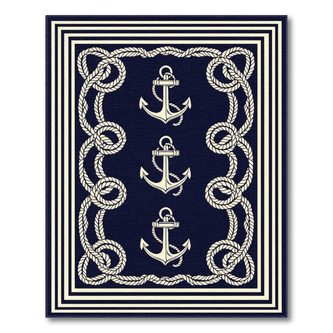 Navy Blue Anchor Rope Area Rug