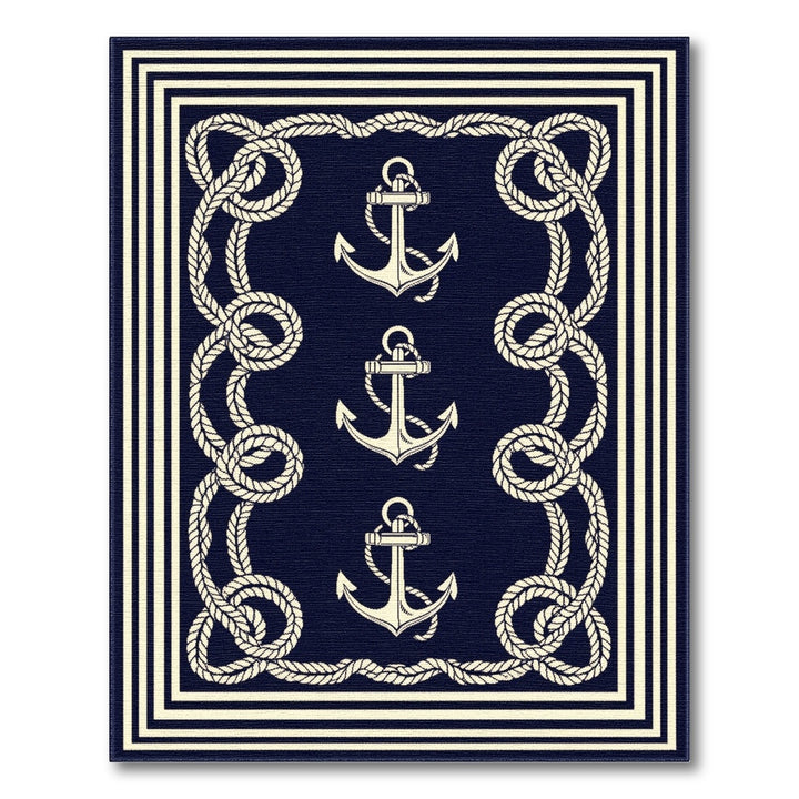 Navy Blue Anchor Rope Area Rug