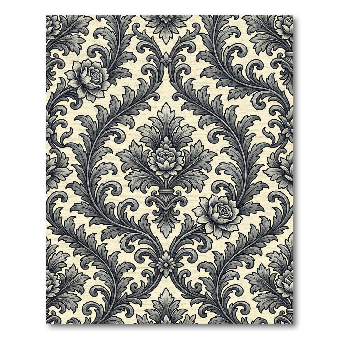 Classic Gray Floral Damask Relief Rug