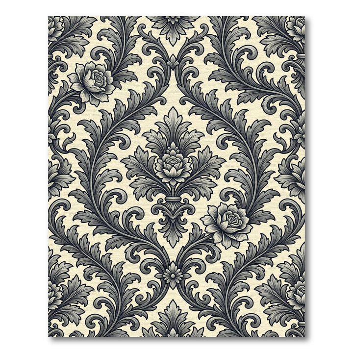 Classic Gray Floral Damask Relief Rug