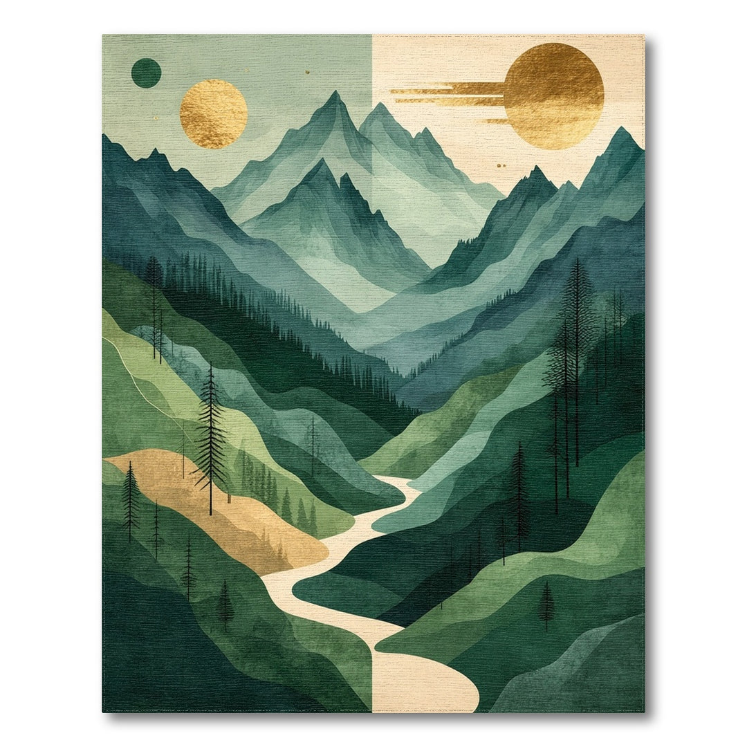 Green Mountain River Abstract Area Rug