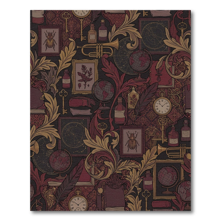 Antique Study Scarlet Gold Botanical Elements Rug