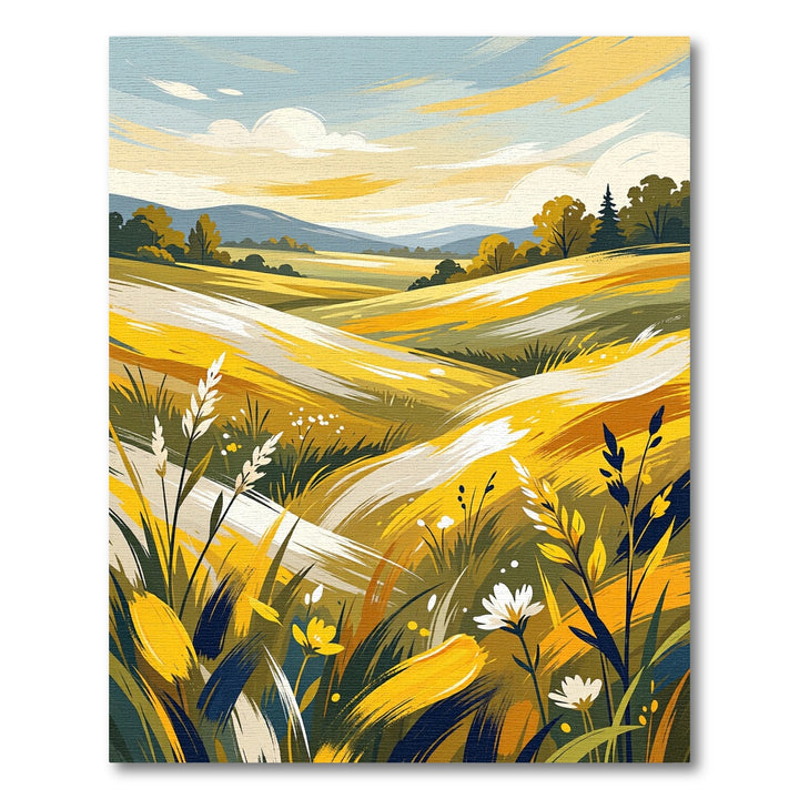 Golden Yellow Abstract Landscape Rug
