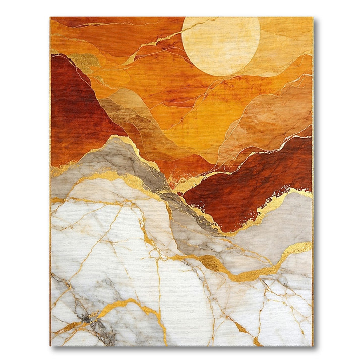 Abstract Orange Marble Gold Area Rug