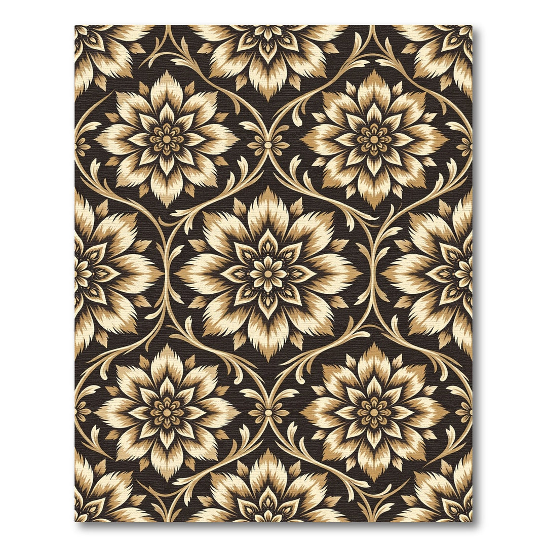 Ornate Gold Floral Damask Rug
