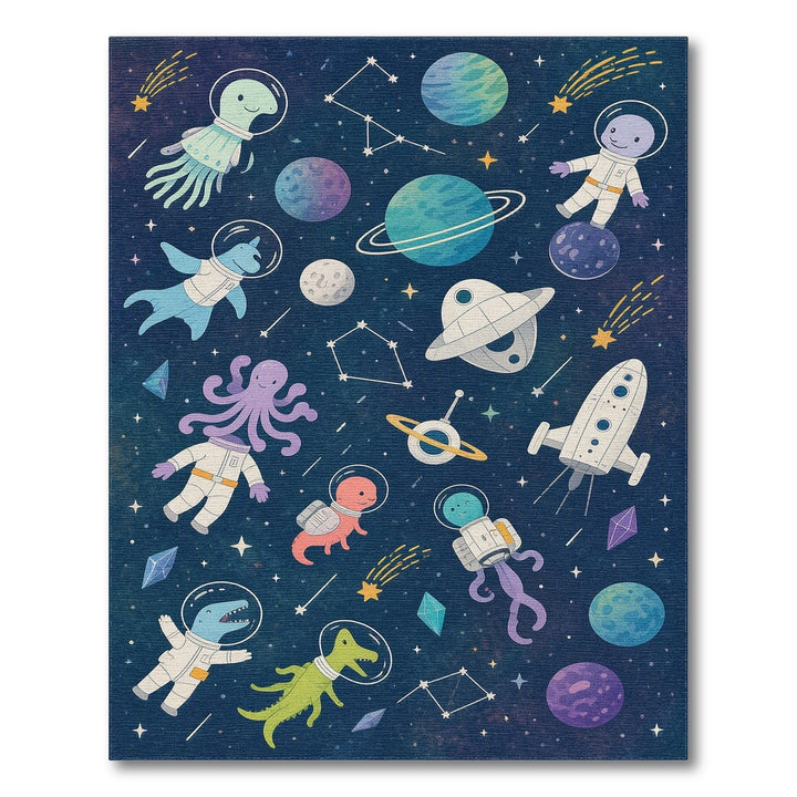 Space Animals Kids Area Rug