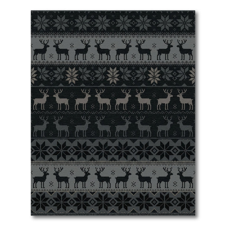 Gray Black Reindeer Snowflake Stripes Rug