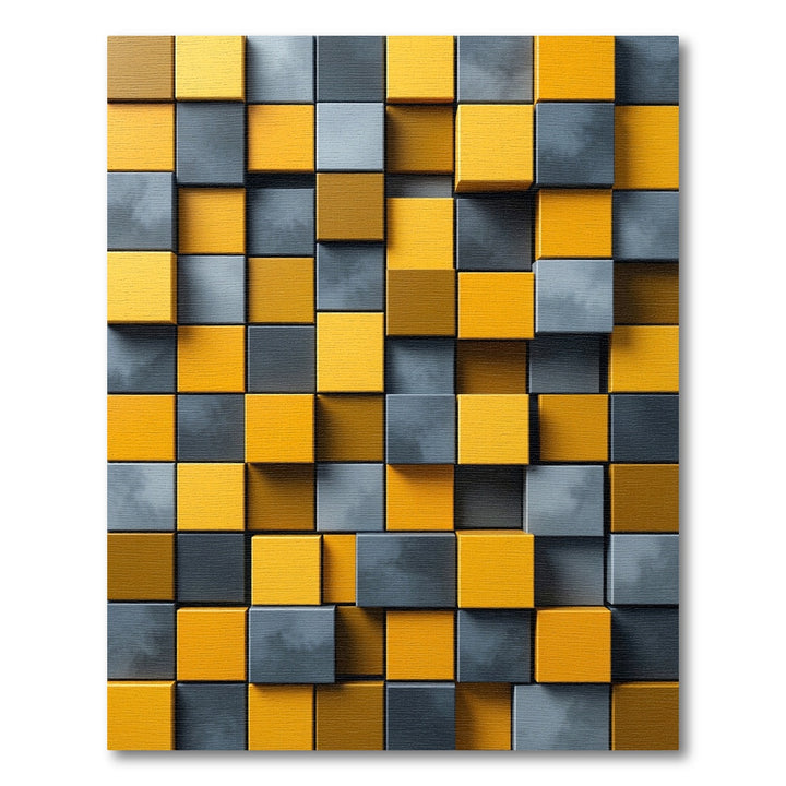 Modern Yellow Gray Cube Rug