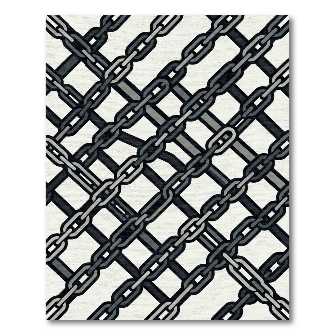 Interlocking Gray Chain Geometric Rug