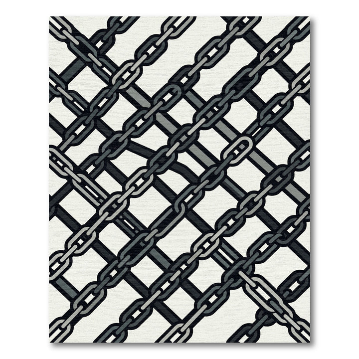 Interlocking Gray Chain Geometric Rug