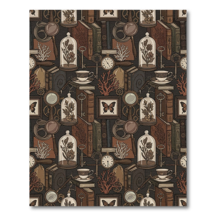 Vintage Steampunk Botanical Curiosity Collection Rug