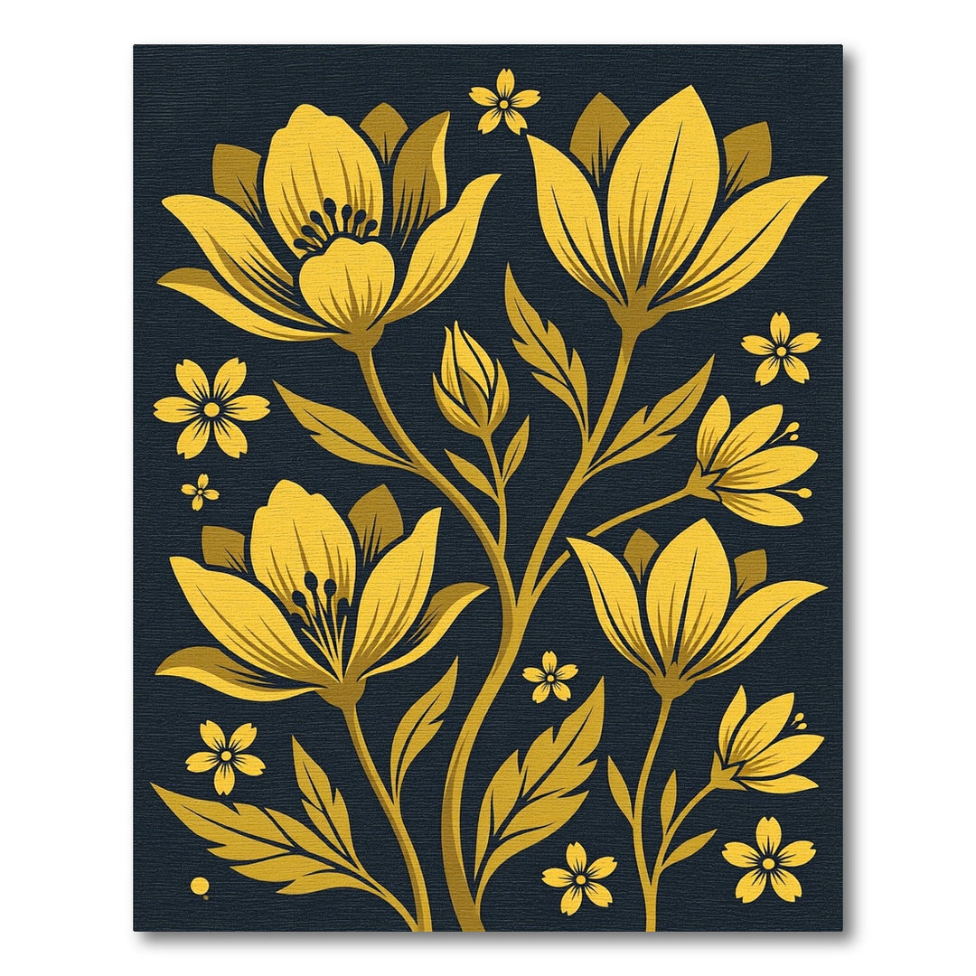 Elegant Gold Floral Botanical Rug