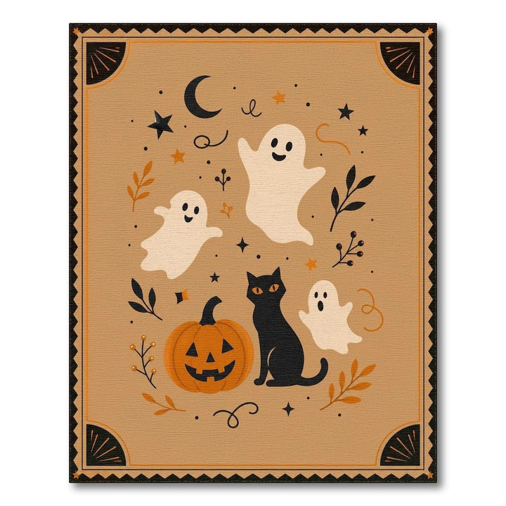 Cute Halloween Ghosts Black Cat Area Rug