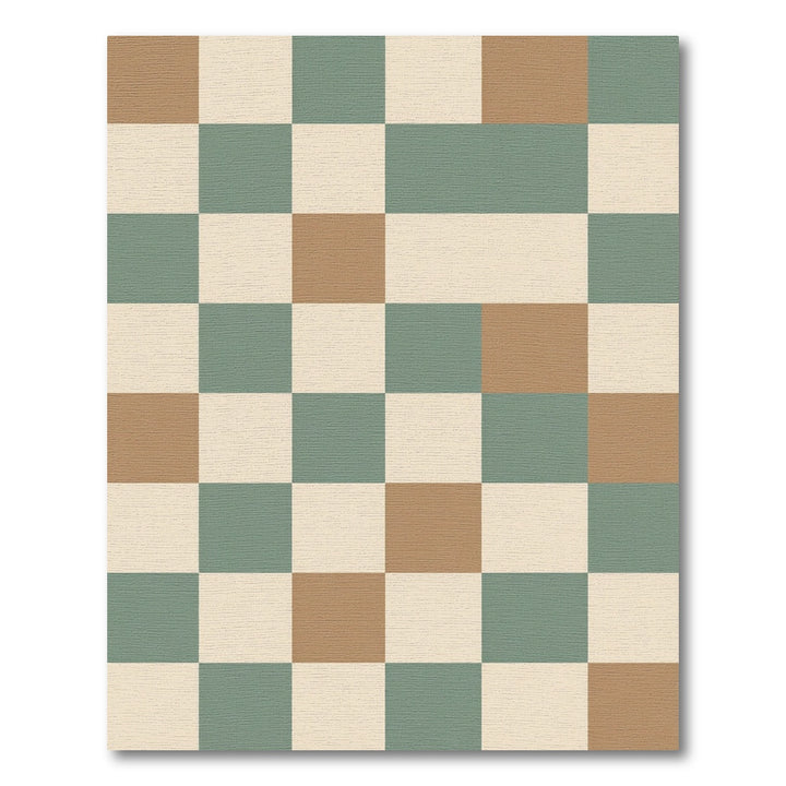 Retro Checkerboard Green Tan Rug