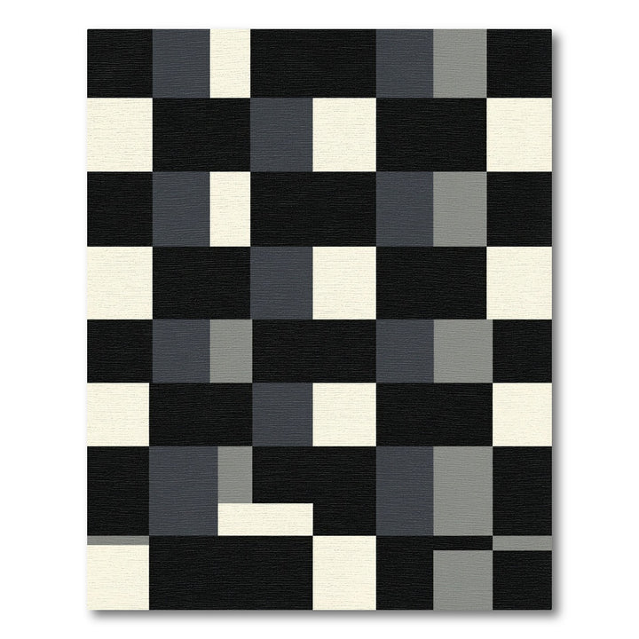Geometric Black White Gray Squares Rug