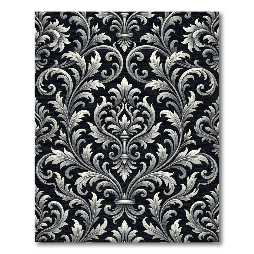 Intricate Black White Damask Ornament Rug