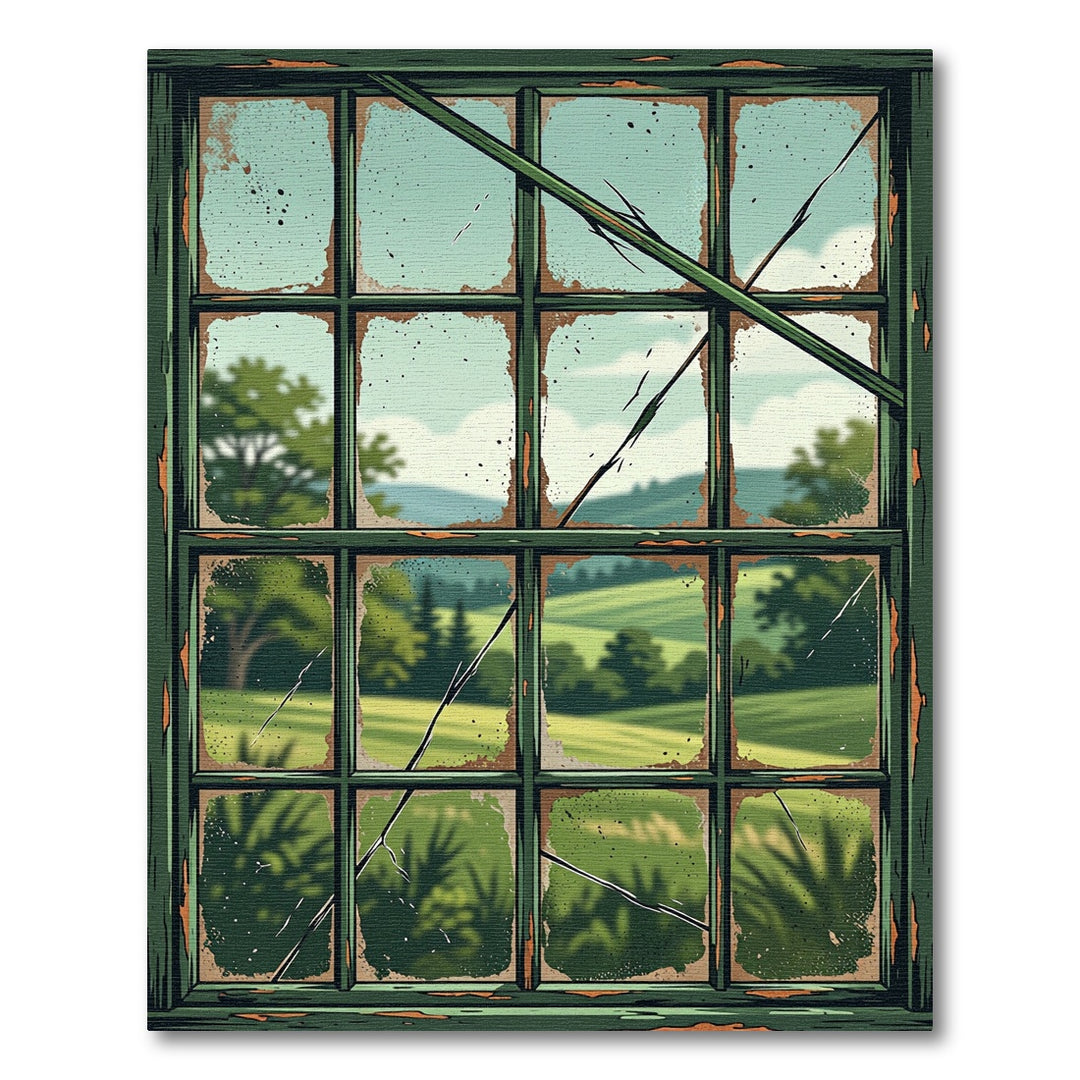 Vintage Green Broken Scenery Window Rug