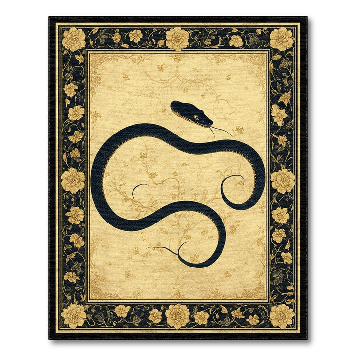 Black Serpent Beige Floral Vintage Area Rug