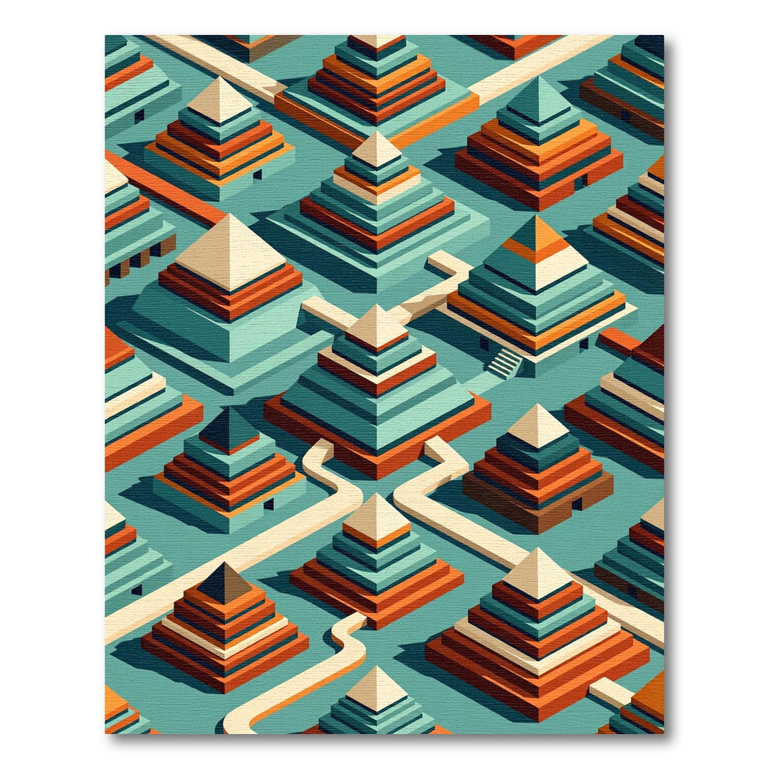 Terracotta Teal Tiered Pyramid Landscape Rug